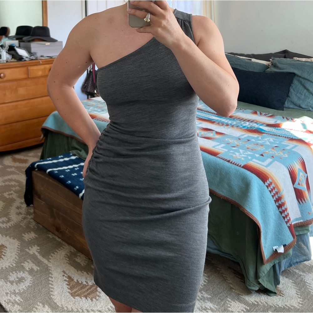 Banana republic one shoulder dress in charcoal.
